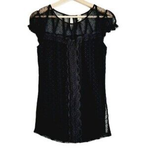 FREE PEOPLE Cap Sleeve Blouse Lace & Mesh Sz S